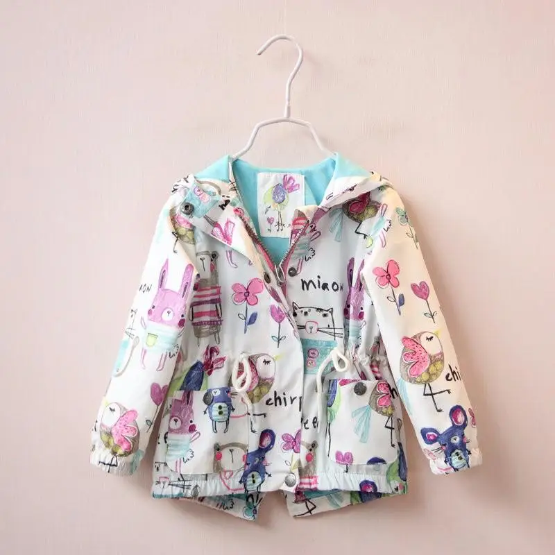 

2017 New Spring Cute Baby Girl Coat Print Cartoon Graffiti Hooded Zipper Girl Jacket Full Sleeve Toddler Girl Outerwear