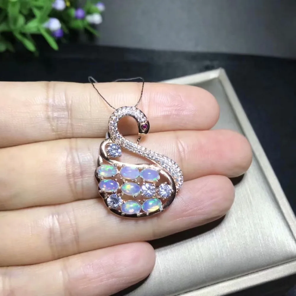 Naturel multicolore opale gem pendentif pierre précieuse naturelle élégant cygne pendentif collier