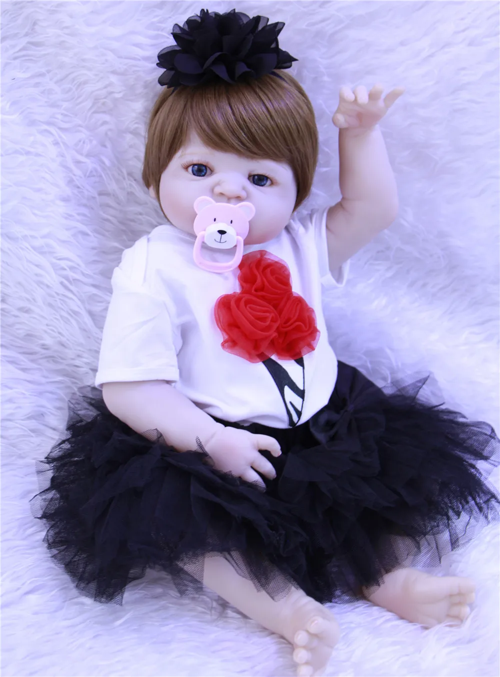 

55cm reborn babies doll Silicone body girl real bebes reborn and cute Black skirt vinyl bath toy for children gift Fast arrival
