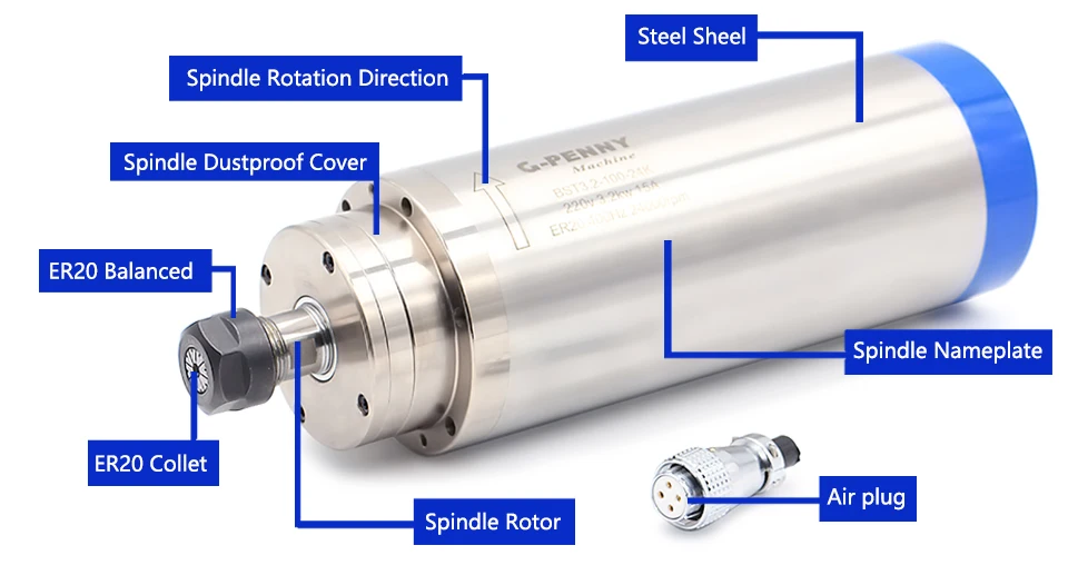 3 кВт мотор шпинделя водяное охлаждение ER20 ЧПУ мотор шпинделя 4 подшипника 3.2квт водяное охлаждение и 4 кВт VFD/инвертор переменной частоты