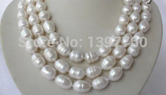 

Miss charm Jew.65 stunning 3rows big 16mm baroque white freshwater cultured pearl necklace AAA