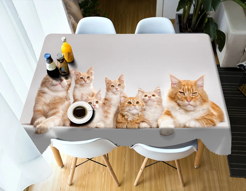 

3D Cute Cat Family Pattern Tablecloth Merry Christmas Waterproof Thicken Rectangular and Round Table Cloth for Wedding