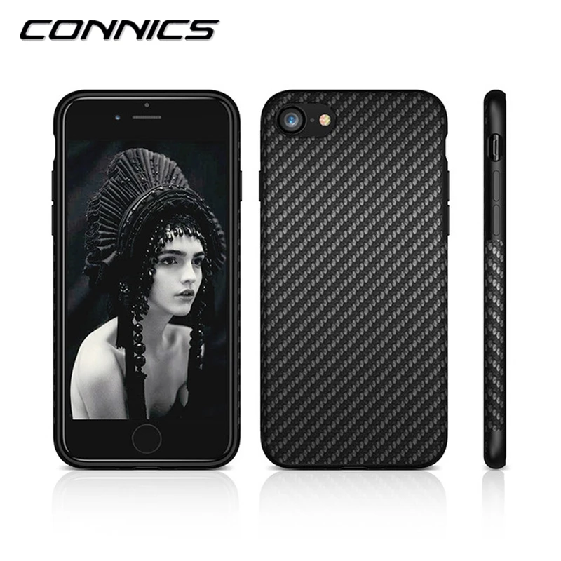 CONNICS Carbon Fiber Case Для iPhone 6 S 7 Twill Шаблон Оболочки ТПУ PU Soft Phone Обложка Apple s Плюс Случаях
