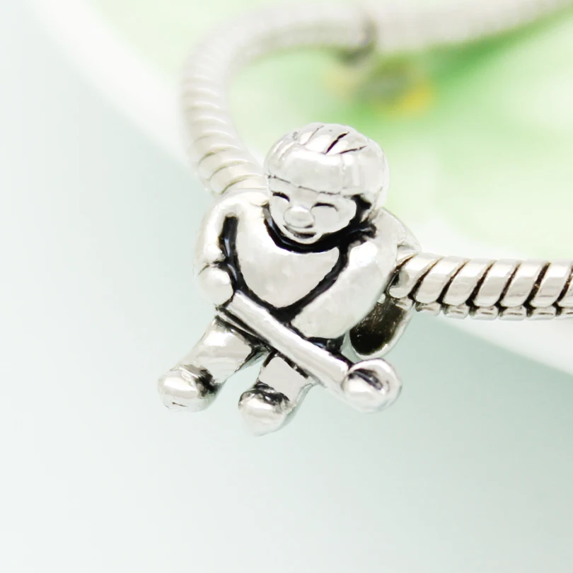 slide charm Free shipping Ice hockey player charm beads fit Luxury