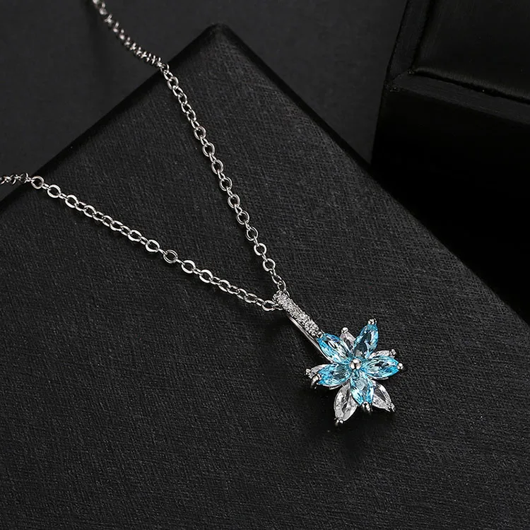 CARSINEL бренд морской синий AAA циркон ожерелье и серьги Ювелирные наборы для женщин серебряный цвет цветок CZ Подарок на годовщину JS0168