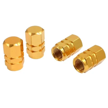 

AUTO -4x Hexagon shaped Aluminum Alloy Rim Car Valve Plug, Dark Gold