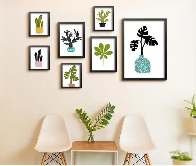 

Frameless Modern Nordic Minimalist Prints And Posters Plant Cactus Set On Canvas wall for Kids Room Decoration Home Decor