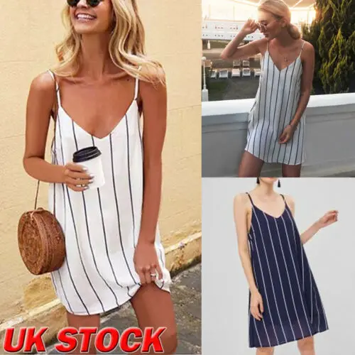 

New Fashion Women Brief Simple Sleeveless Loose Elegant Midi Dress Ladies Summer Striped Dress Size 6-16 Women's Summer Sunsuit