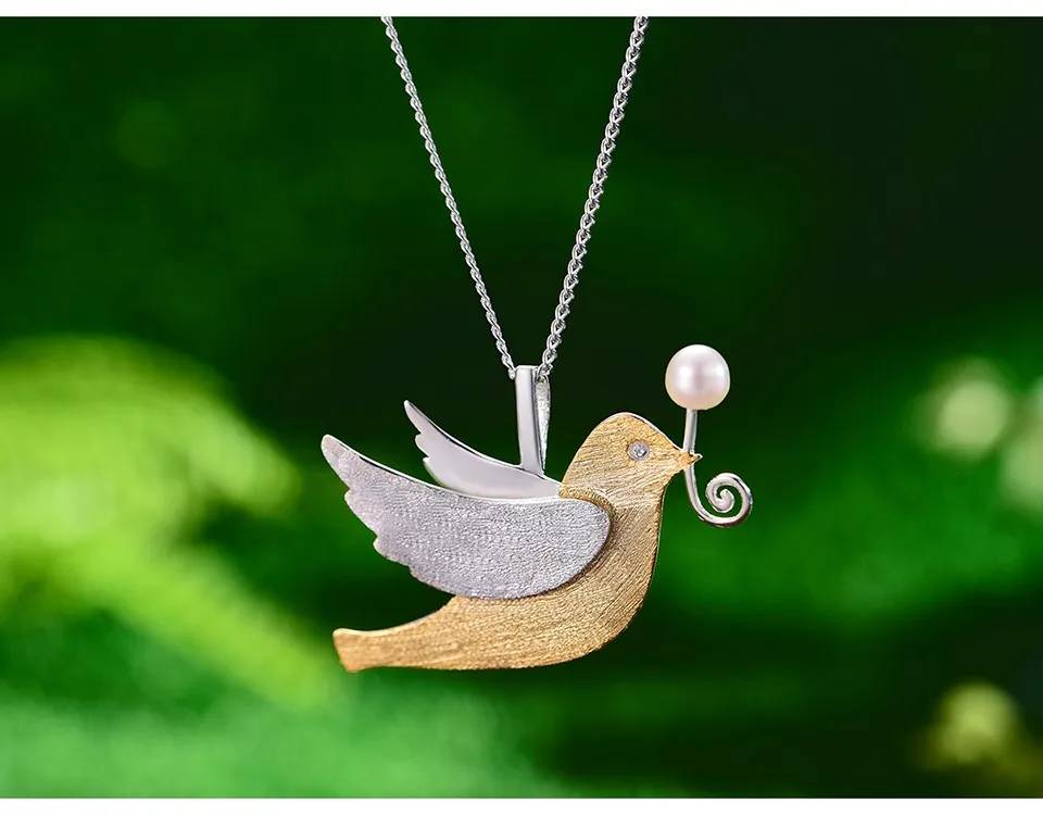 Lotus Fun Real 925 Sterling Silver Handmade Fine Jewelry Creative Flying Pigeon with Fruits Pendant without Necklace for Women