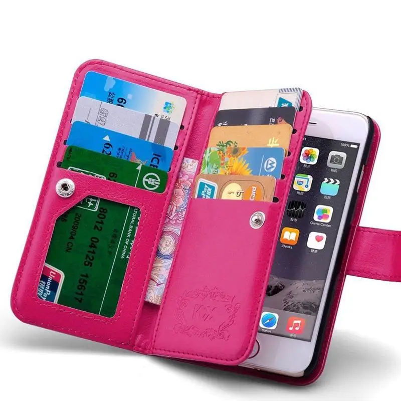 9 отделений для карт! Роскошный кожаный чехол кошелек с откидной крышкой Iphone 6 6S Plus