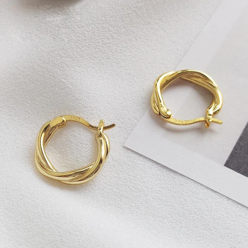 

Vintage Small Gold Color Hoop Earrings Western Women 925 Silver Twisted Piercing Earrings Jewelry Brinco