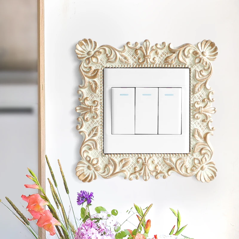 

Resin Switch Sticker Pastoral Home Light Switch Cover Square Flower Pattern Wall Light Socket Stickers Home Decor For Wall decor