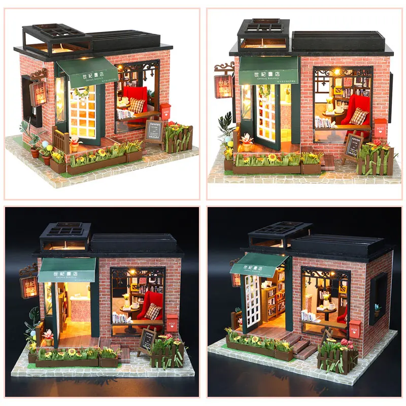 DIY Миниатюрный век книжный магазин Кукольный дом с мебели деревянный Miniaturas кукольный домик игрушки для детей рождественские подарки на день рождения