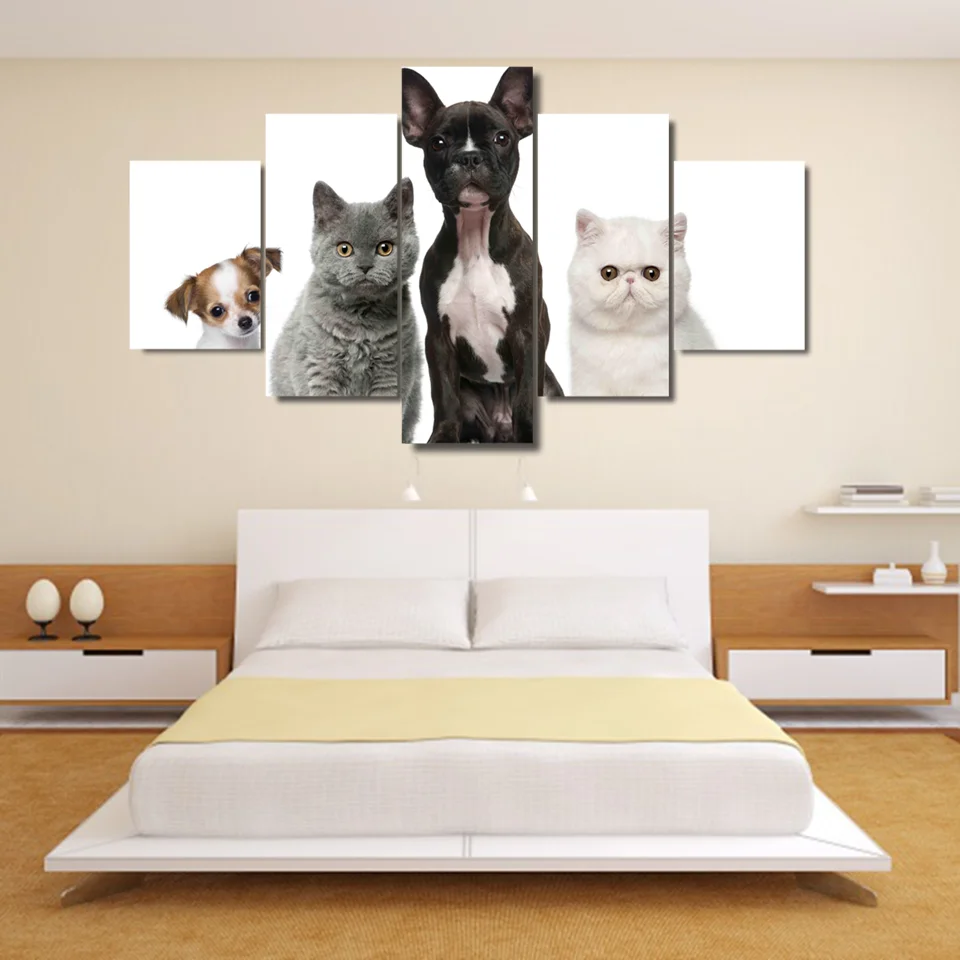 HD Prints 5 Pieces Lovely Puppy Cats And Dogs Poster Home Decor Animals Pictures Frameworkin