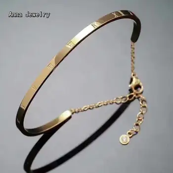 

New Elegant Deisnger Roman Numerals Cuff Bracelet,Stainless Steel Band with a Clear Stone.Fashion Charm Chain Bracelet For Women