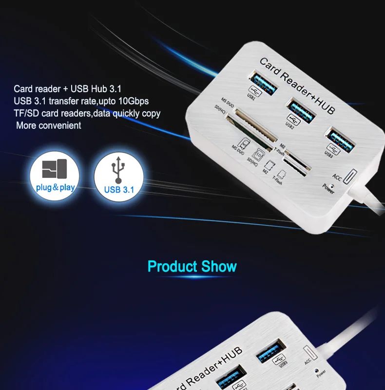 Микро-usb 3,0 многофункциональные usb комбинированные высокоскоростные+ SD/TF кард-ридер 3,1 тип-c все в одном разветвитель для компьютерных аксессуаров