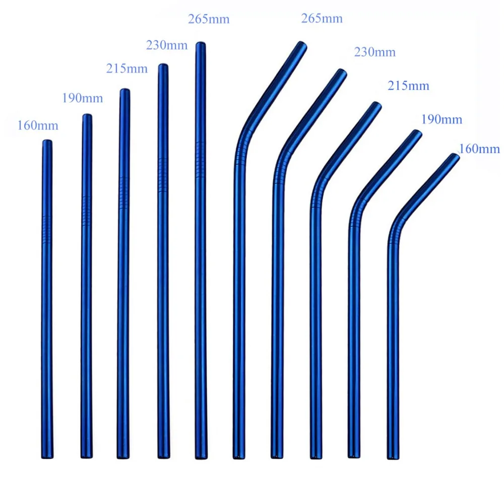 JANKNG 2 предмета красочные синий соломы 304 соломинки из нержавеющей стали 16/19/21/23/26 см напиток соломинки многократного использования изогнутая металлическая соломинка с кистью