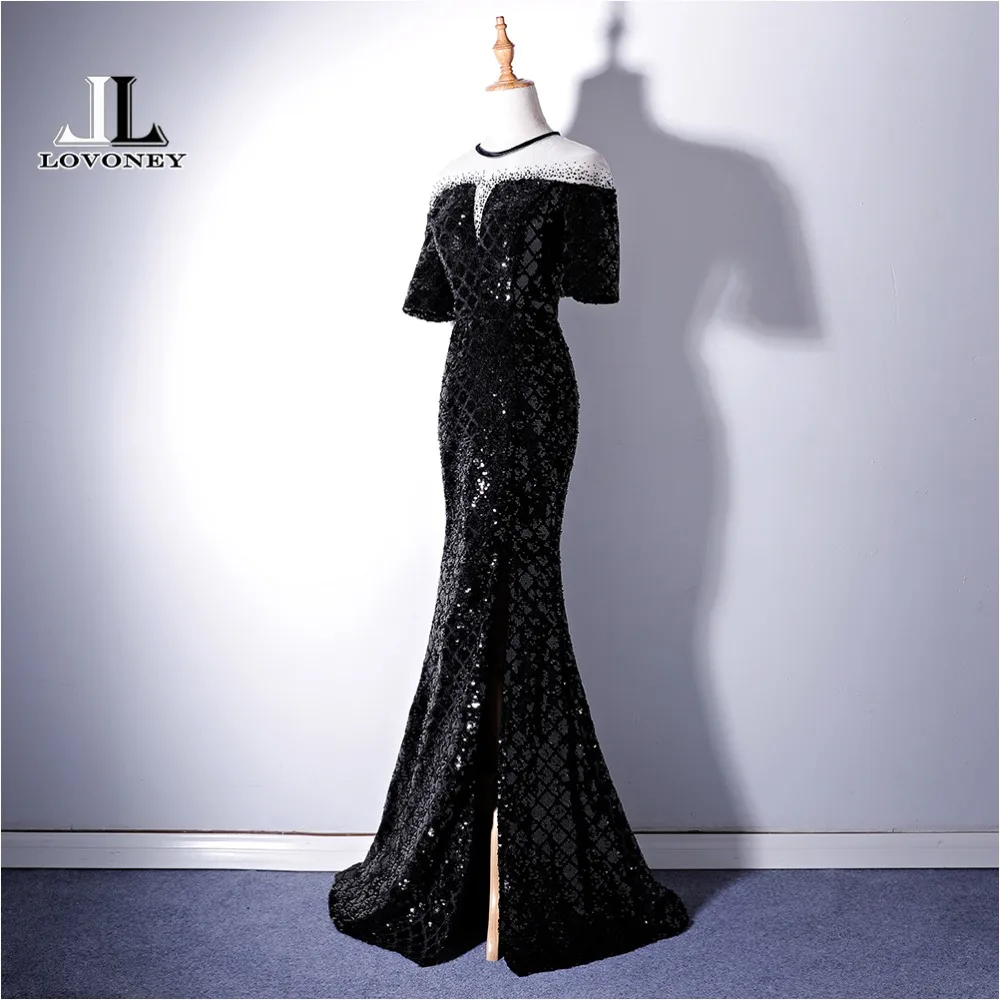 LOVONEY Half Sleeves Evening Dress Long Sequins Side Split Formal Dress Woman Occasion Party Dresses Evening Gown XYG819C