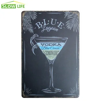 Blue Lagoon Cocktail Poster Vintage Home Decor Tin Sign Bar/Pub/Hotel Wall Decorative Metal Sign Retro Painting Metal Plaque