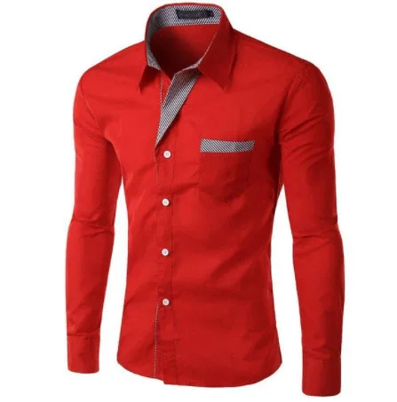ZOEQO бренд Мужская классическая рубашка для мужчин s рубашка в полоску Slim Fit Chemise Homme с длинным рукавом Heren Hemden Slim Camisa Masculina - Цвет: red
