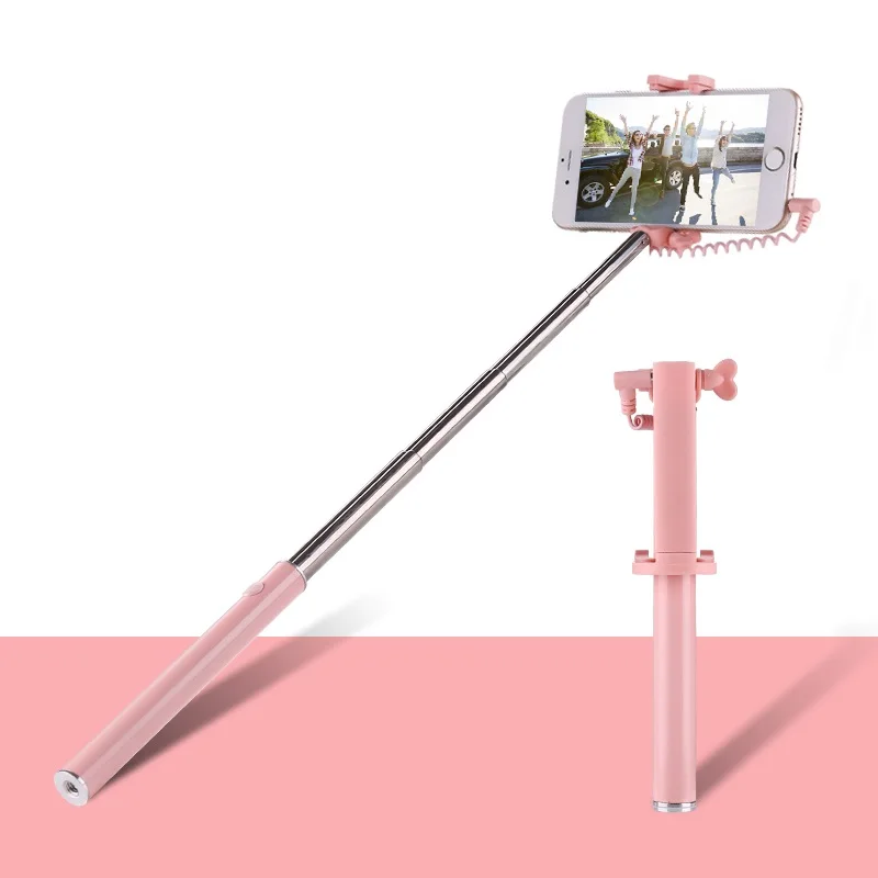 JOYTOP мини селфи палка монопод Проводная селфи палка для iPhone для Android samsung huawei Xiaomi рукоятка-монопод универсальные палочки - Цвет: pink