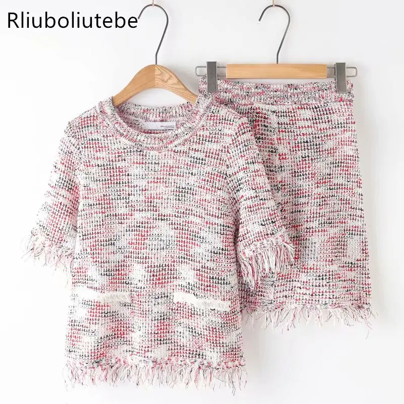

summer women knitted two piece sets knit blouse o neck short sleeve work office lady two piece set mini skirt short sexy