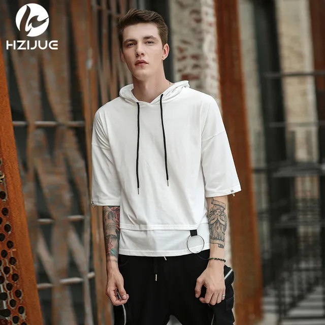 Hzijue 2018 Summer Fashion Men Drawstring Hooded T Shirts Hip Hop Half Sleeve T Shirt Hzijue 2018 Summer Fashion Men Drawstring Hooded T Shirts Hip Hop Half Sleeve T Shirt