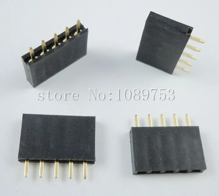 500PCS 5Pin 2.54mm Single Row Straight Female Pin Header 5P Strip PBC dual row 5pin smd female pin headers black golden 5 pcs