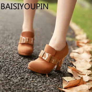 

2018 New Women Sweet Bow Coarse Shoes Female High Heels Shoe Big Size 40-43 Ultra Small Code 32 33 All Match Ladies Thick Pumps