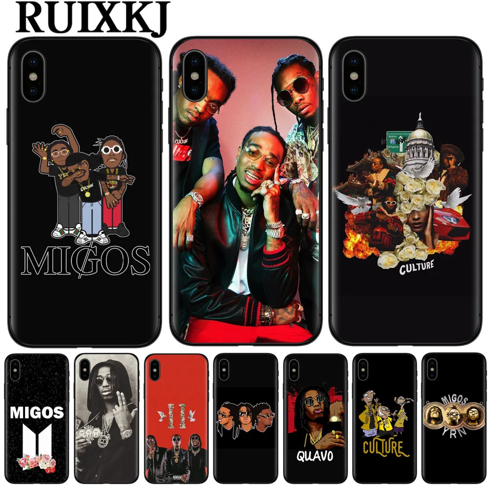 

RUIXKJ Phone Cases For iPhone 5 5S SE 6 6S 7 8 Plus X XR XS Max Soft Black Silicone Cover For iPhone XS Max Migos Case Coque