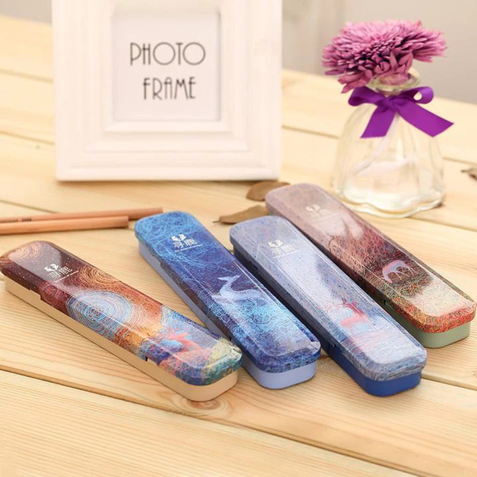 

4 style Exquisite fashion Reindeer Tin Pencil Case gift for kids School office supplies free shipping