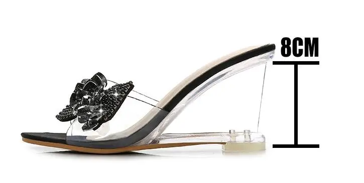 YEELOCA/женские шлепанцы; женская обувь; шлепанцы без задника на ультравысоком каблуке 8,5 см; прозрачные свадебные босоножки на танкетке с цветком; размеры 34-43