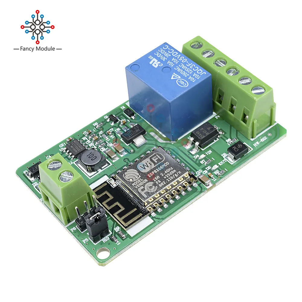 Зеленый релейный модуль ESP8266 10 А 220 В сетевое реле Wi Fi вход постоянного тока 7 ~ 30