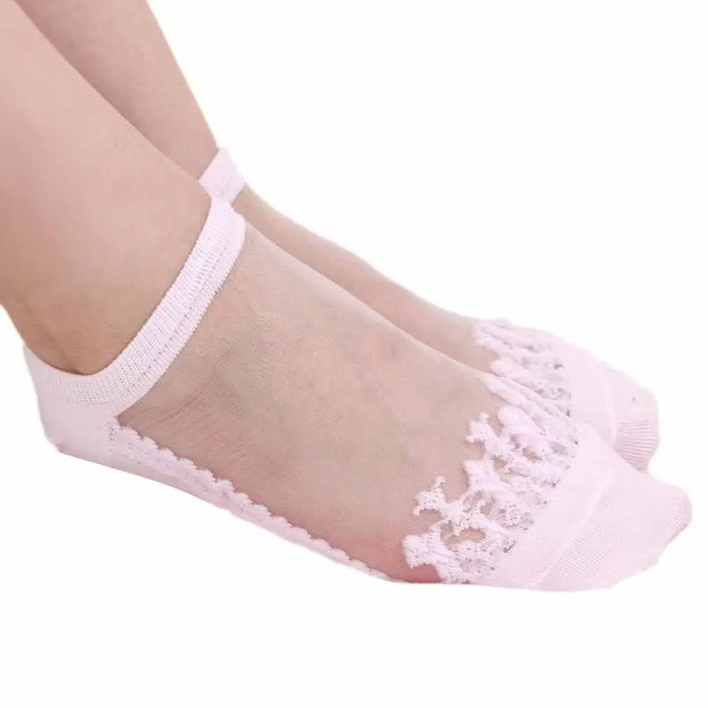 Женские носки-башмачки, Новое поступление,, модные ультратонкие прозрачные красивые кружевные эластичные короткие носки Skarpetki# YY - Цвет: Pink