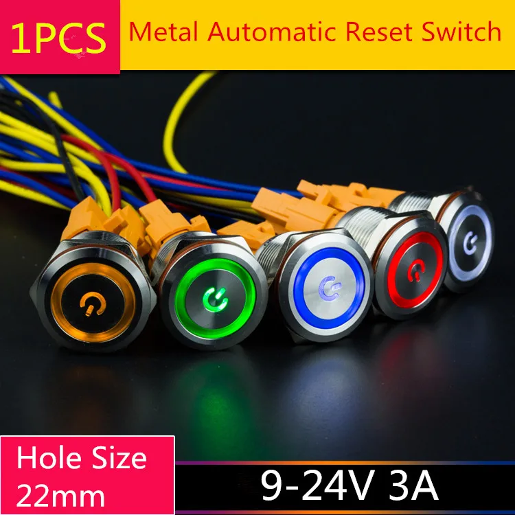 1PCS YT1870 Hole Size 22mm Metal Automatic Reset Switch Voltage 9 24V