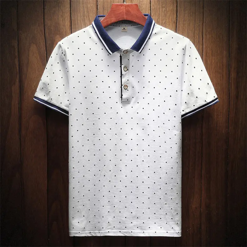Polka Dot Polo Men Summer Short Sleeve Cotton Breathable Men Polos Male Quality Classic Brand Clothing Fast Dry Top Tees 3XL 4XL 0