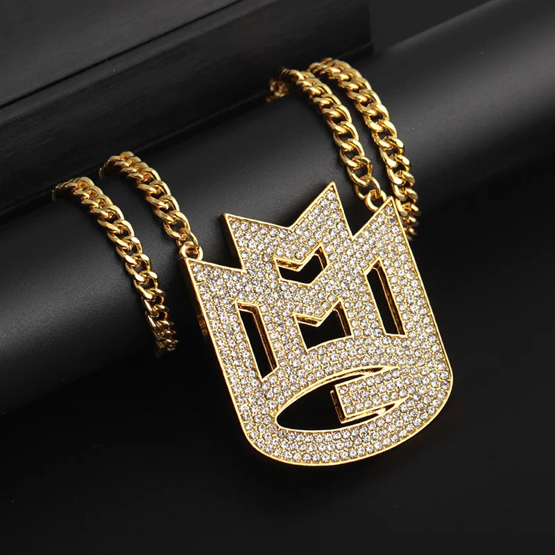 

Personalized Necklace Hip Hop Crystal M Letter Long Pendant Necklace Rapper Gold Color Link Chain Shellhard Men Charm Jewlery