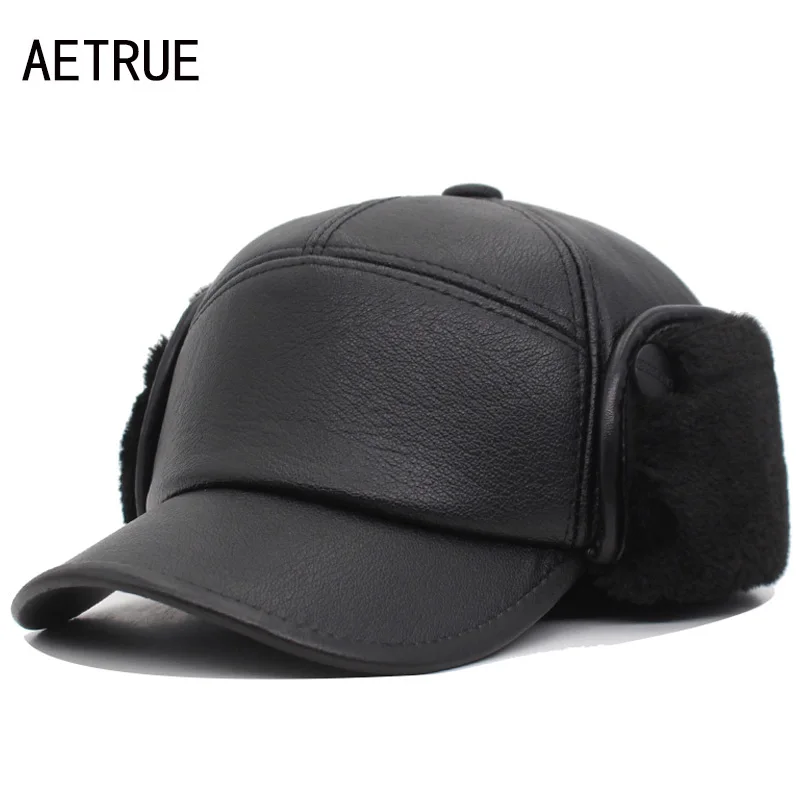 AETRUE зимняя бейсболка Мужская Snapback черные кожаные ушанки папа головные уборы для мужчин и женщин ПУ вышивка на кепке Casquette твердая мужская шапка