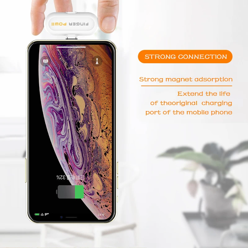 Fingerpow беспроводной мини банк питания для iPhone/Android/TypeC Магнитный USB кабель Внешний аккумулятор 18650 Банк питания портативное зарядное устройство