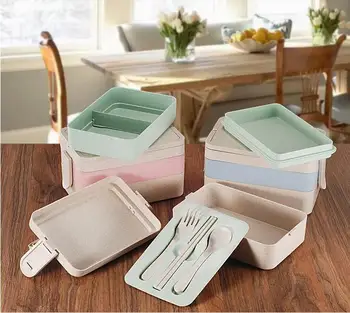 

50 sets Wheat Straw Lunch Box Japanese Wheat Cutlery Lunch Box Rice Husk Dinnerware Student Portable Lunch Box