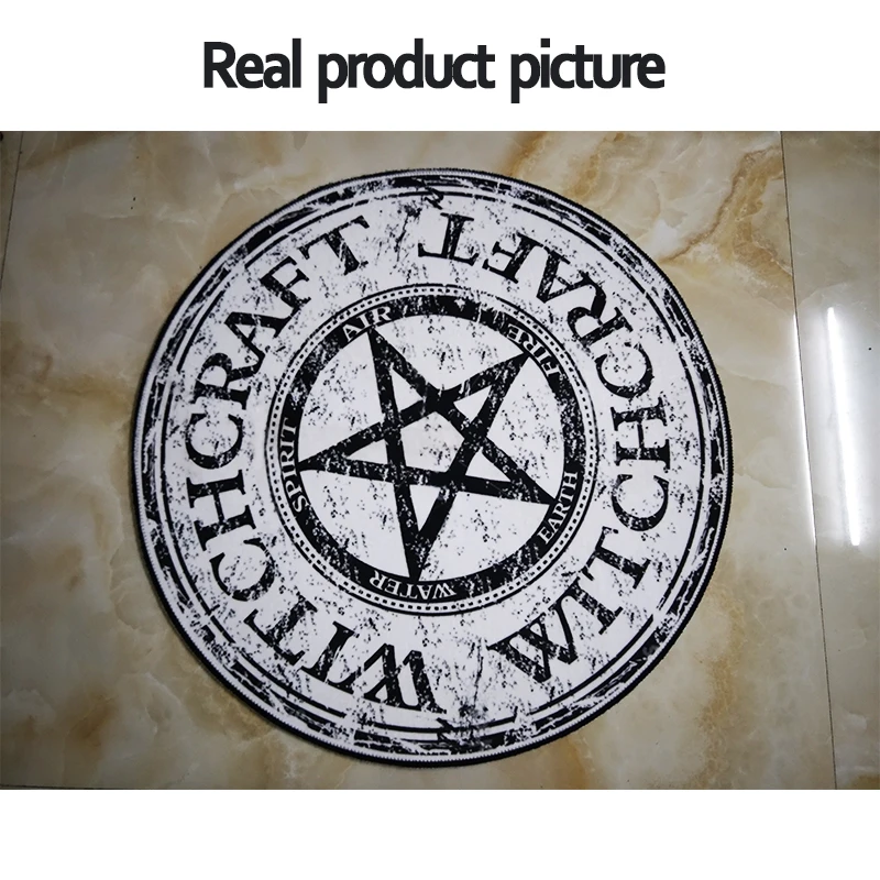 Fashion Pentagram Soft Flannel Foot Door Yoga Chair Play Mat Bathroom Hallway Carpet Area Rug Round Home Decoration Black Star 9
