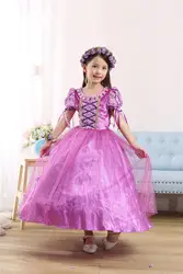 Девушка платье Рапунцель вечернее детское платье принцессы Хэллоуин Рождественский подарок Рапунцель Косплэй костюм девушка одежда