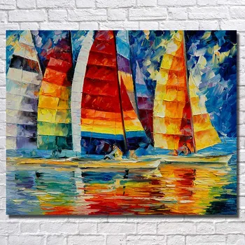 

Colorful Sailboat Living Room Wall Pictures Abstract Oil Paintings Home Decoration Wall Art Knife Painting Canvas No Framed
