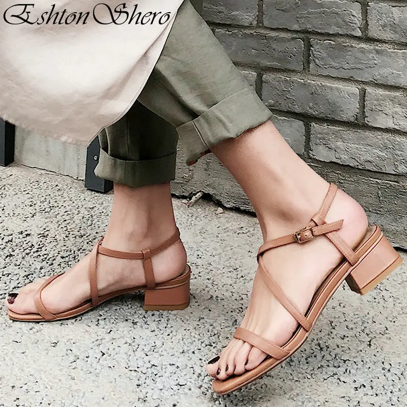 

EshtonShero Women Sandals Summer Shoes Woman Low Heels Platform Ankle Strap Slingback Black Buckle Ladies Wedding Shoes Size 3-8