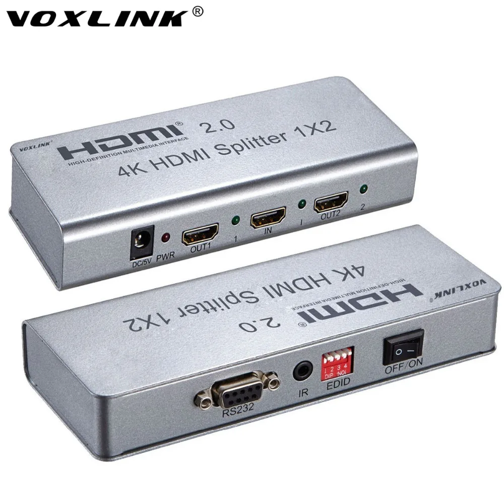 VOXLINK 4K 1X2 HDMI 2.0 Splitter 1080P 1 IN 2 Out HDMI Splitter Switcher With EDID RS232 HDCP