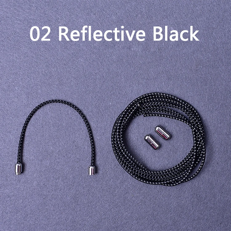 High Quality Lazy Shoelaces Locking Buckle Reflective Metal Capsule No Tie Elastic Shoe Laces Kids Adult Round Shoe Laces 100cm - Цвет: 02 Black