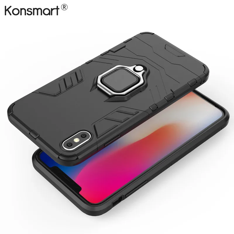 

Armor Phone Case For iPhone XS Max Case 6.5"5.8" Flexible Ring Stand Cover For iPhone XS 4 In 1 Shockproof Phone Case Konsmart
