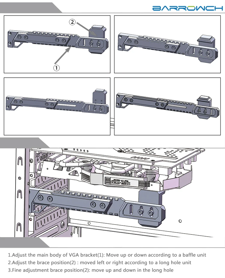 Металлический кронштейн Barrowch используется для фиксации GPU карты длиной 201-257 мм используется для фиксации видеокарты в чехол 2 цвета AL кронштейн