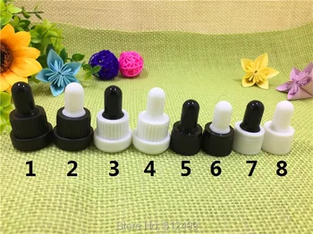 

5pcs/lot 18/410 Essential Oil Bottles cap Black/white plastic cover dropper lid glue head lid with glass dropper pipe 5-100ml