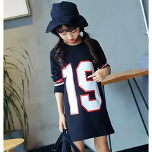 T Shirt Dresses For Kids Fall Girls Long Sleeve Dress Letter Print Long T-Shirt BLACK / WHITE Casual Cotton Striped Dress L19